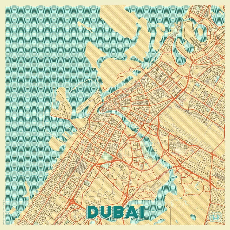 Dubai Retro Urban Blueprint Map