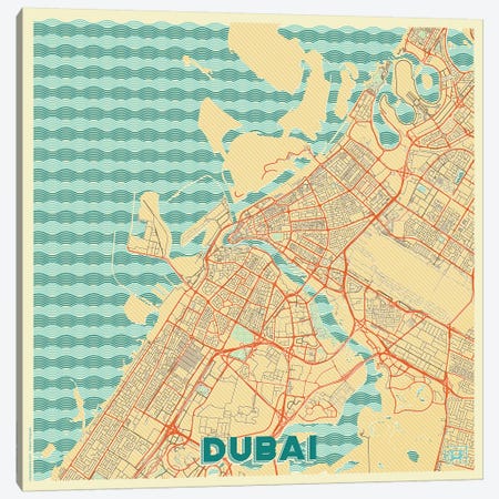 Dubai Retro Urban Blueprint Map Canvas Print #HUR119} by Hubert Roguski Canvas Artwork