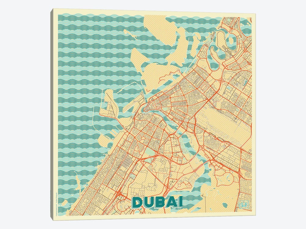 Dubai Retro Urban Blueprint Map by Hubert Roguski 1-piece Canvas Art Print