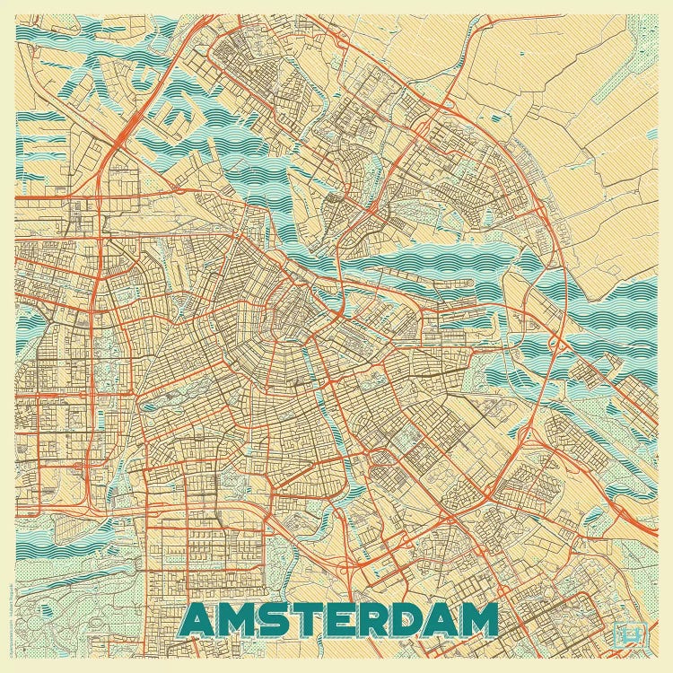 Amsterdam Retro Urban Blueprint Map