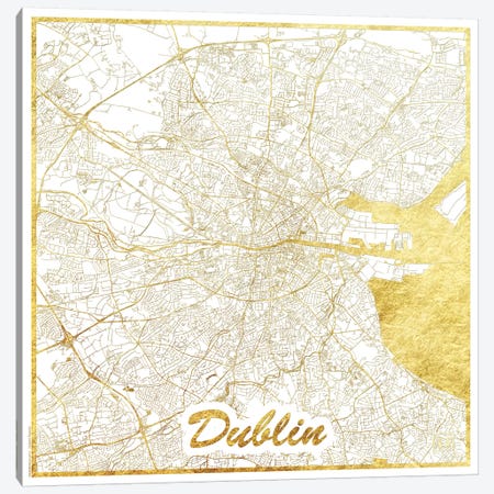 Dublin Gold Leaf Urban Blueprint Map Canvas Print #HUR121} by Hubert Roguski Art Print