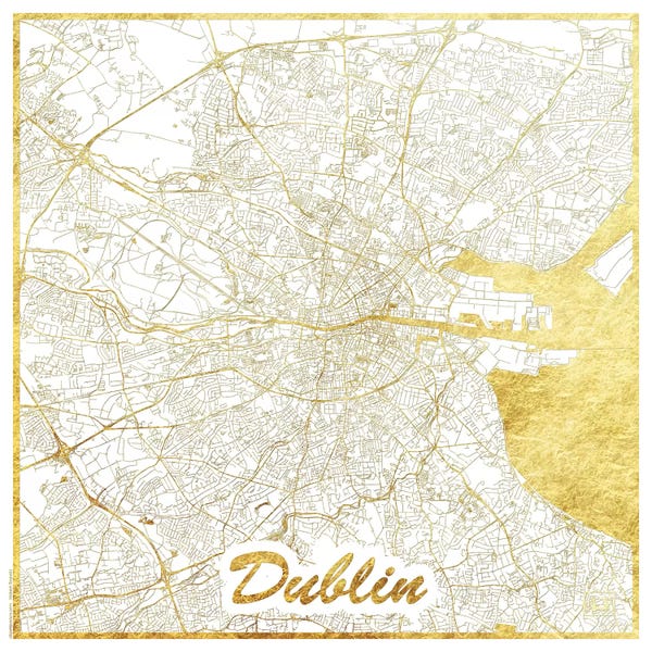 Gold & White: Dublin Gold Leaf Urban Blueprint Map by Hubert Roguski