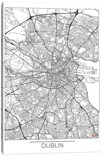 Dublin Minimal Urban Blueprint Map Canvas Art Print - Ireland Art