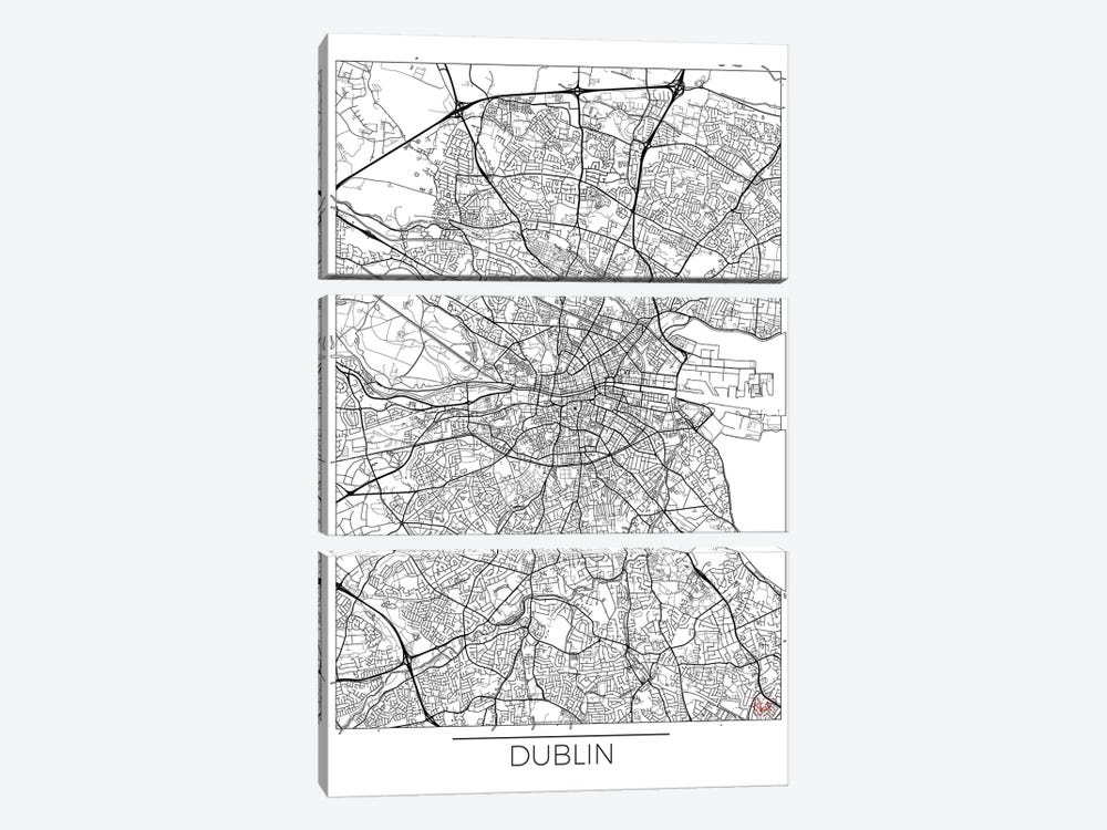 Dublin Minimal Urban Blueprint Map by Hubert Roguski 3-piece Canvas Art Print