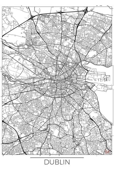Hubert Roguski: Dublin Minimal Urban Blueprint Map by Hubert Roguski