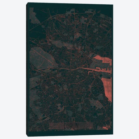 Dublin Infrared Urban Blueprint Map Canvas Print #HUR123} by Hubert Roguski Canvas Print