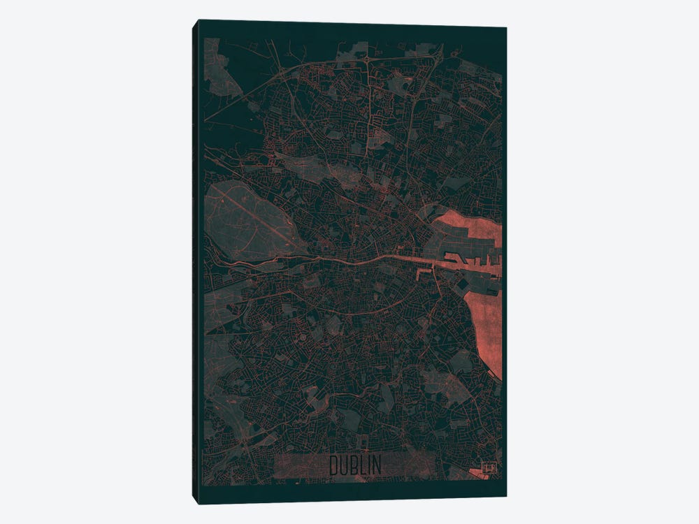 Dublin Infrared Urban Blueprint Map by Hubert Roguski 1-piece Canvas Artwork