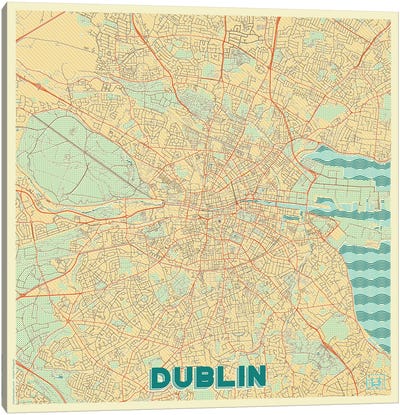 Dublin Retro Urban Blueprint Map Canvas Art Print - Dublin