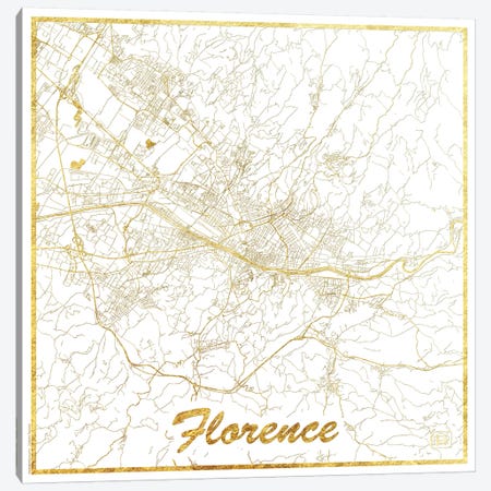 Florence Gold Leaf Urban Blueprint Map Canvas Print #HUR126} by Hubert Roguski Canvas Artwork