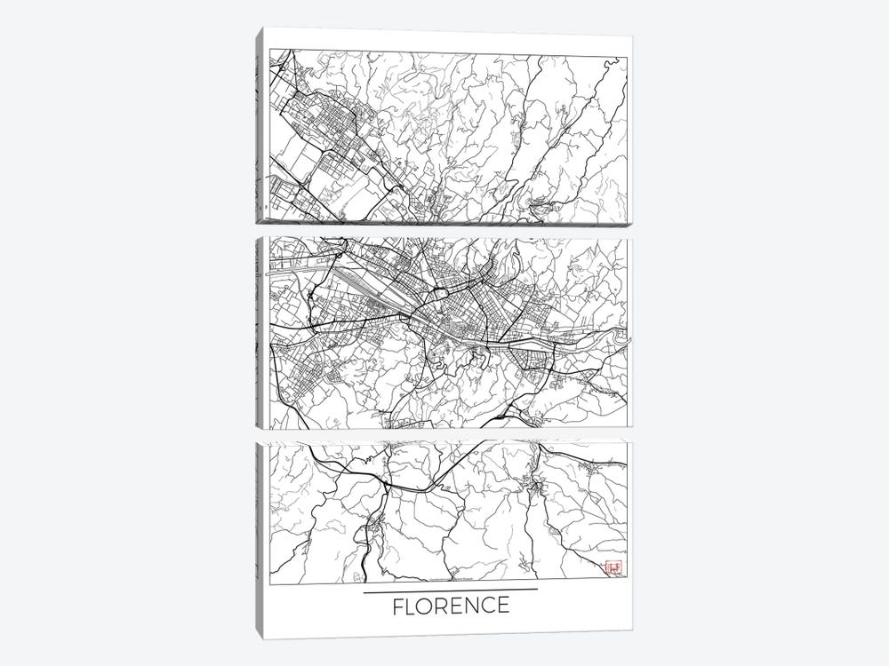 Florence Minimal Urban Blueprint Map by Hubert Roguski 3-piece Canvas Art