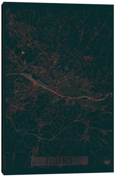 Florence Infrared Urban Blueprint Map Canvas Art Print - Florence Art
