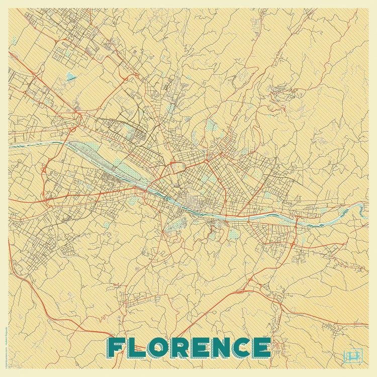 Florence Retro Urban Blueprint Map