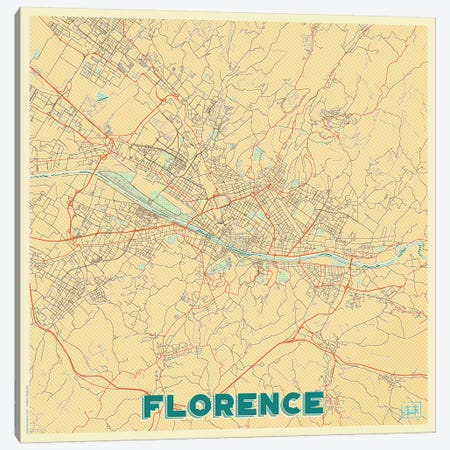 Florence Retro Urban Blueprint Map Canvas Print #HUR129} by Hubert Roguski Canvas Print