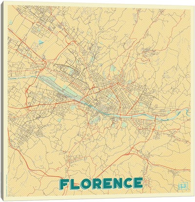 Florence Retro Urban Blueprint Map Canvas Art Print - Florence Art