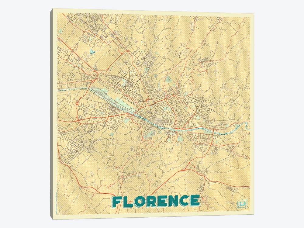 Florence Retro Urban Blueprint Map by Hubert Roguski 1-piece Canvas Wall Art