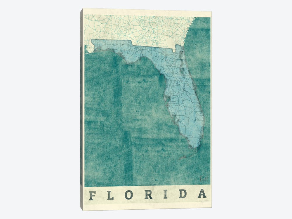 Florida Map by Hubert Roguski 1-piece Canvas Print