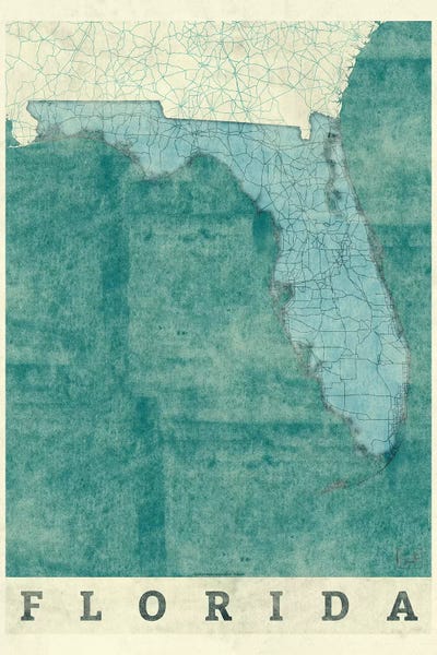 Large Map Art - Canvas Prints: Florida Map by Hubert Roguski