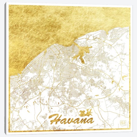 Havana Gold Leaf Urban Blueprint Map Canvas Print #HUR133} by Hubert Roguski Canvas Art