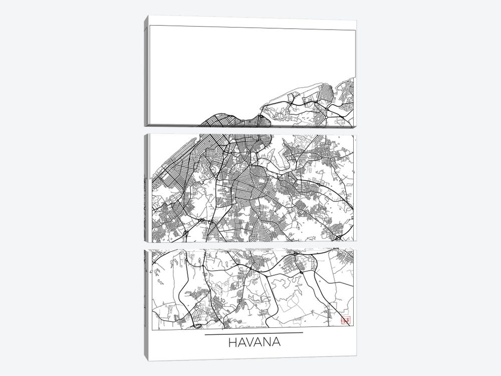 Havana Minimal Urban Blueprint Map 3-piece Canvas Wall Art