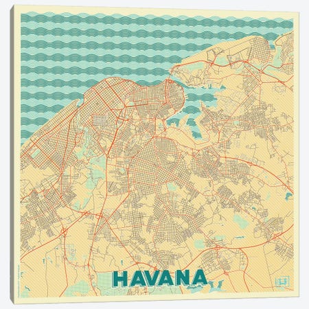 Havana Retro Urban Blueprint Map Canvas Print #HUR136} by Hubert Roguski Art Print