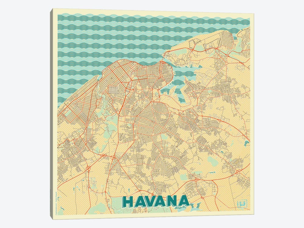 Havana Retro Urban Blueprint Map by Hubert Roguski 1-piece Canvas Artwork