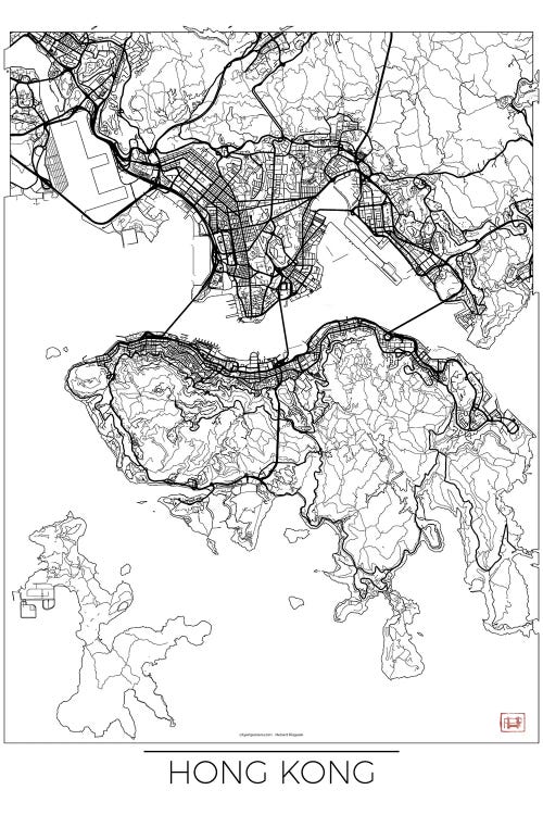 Hong Kong Minimal Urban Blueprint Map by Hubert Roguski wall art