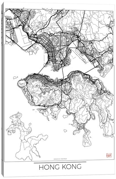 Hong Kong Minimal Urban Blueprint Map Canvas Art Print - China Art