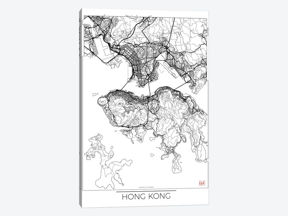 Hong Kong Minimal Urban Blueprint Map 1-piece Canvas Print
