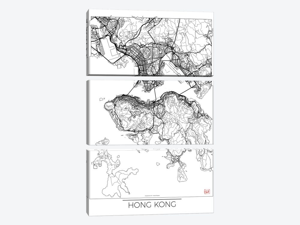 Hong Kong Minimal Urban Blueprint Map by Hubert Roguski 3-piece Canvas Art Print