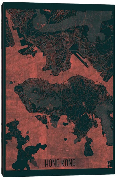 Hong Kong Infrared Urban Blueprint Map Canvas Art Print - China Art
