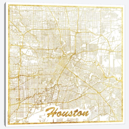 Houston Gold Leaf Urban Blueprint Map Canvas Print #HUR144} by Hubert Roguski Canvas Wall Art