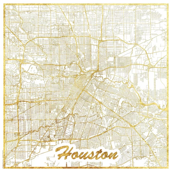 Black & White & Gold: Houston Gold Leaf Urban Blueprint Map by Hubert Roguski