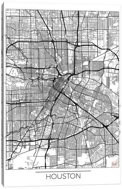 Houston Minimal Urban Blueprint Map Canvas Art Print - Houston Art