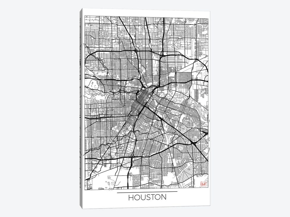 Houston Minimal Urban Blueprint Map 1-piece Canvas Artwork