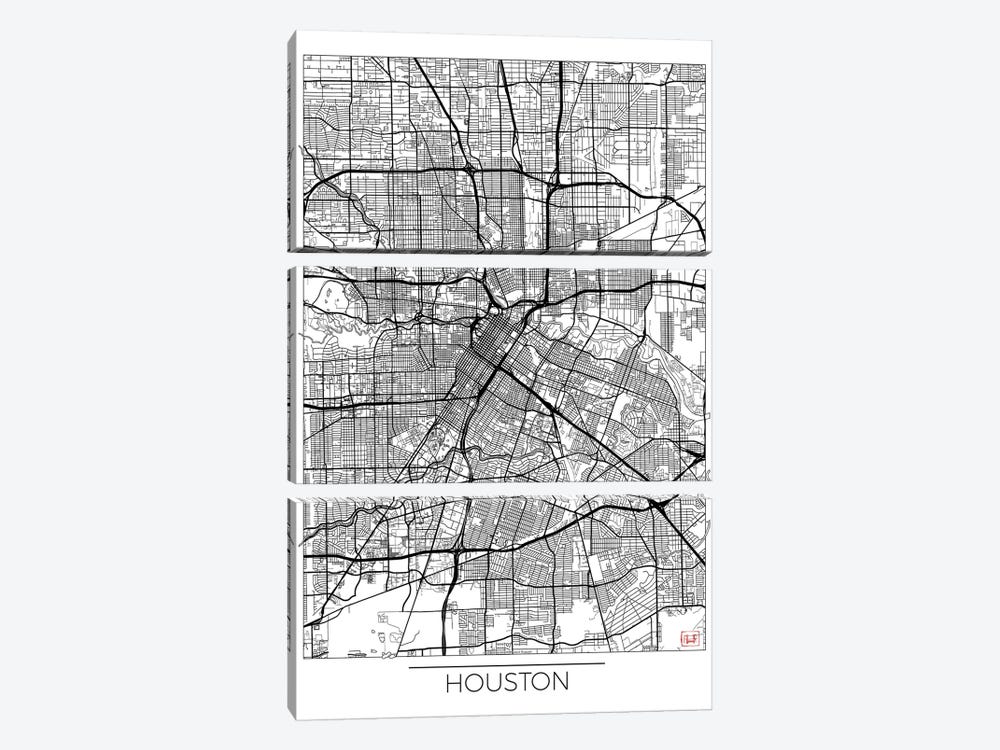 Houston Minimal Urban Blueprint Map 3-piece Canvas Wall Art