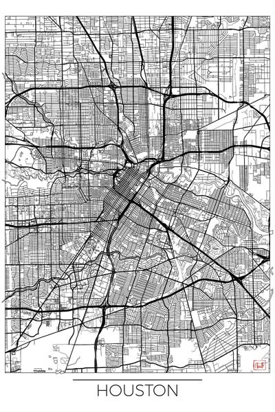 Large Map Art - Canvas Prints: Houston Minimal Urban Blueprint Map by Hubert Roguski
