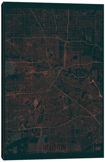 Houston Infrared Urban Blueprint Map Canvas Art Print - Houston Maps