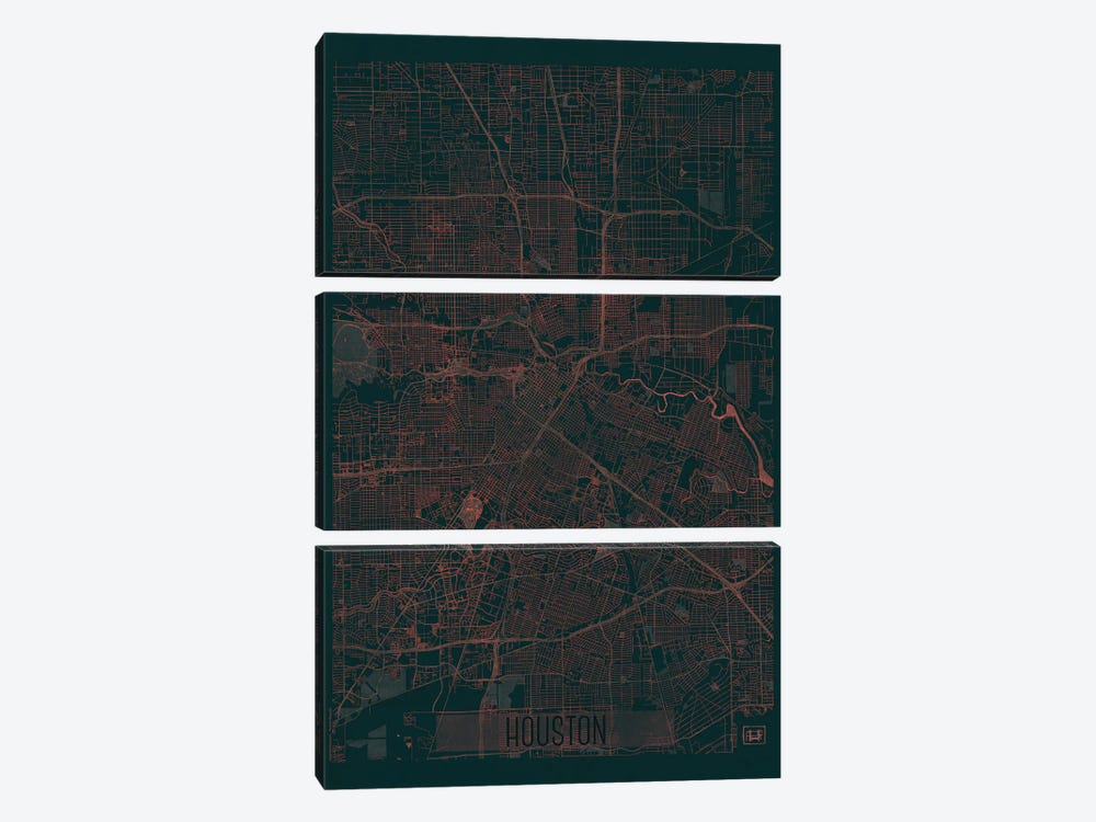 Houston Infrared Urban Blueprint Map by Hubert Roguski 3-piece Canvas Art Print