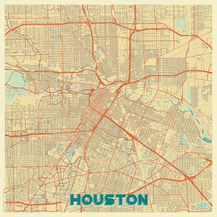 Houston Retro Urban Blueprint Map