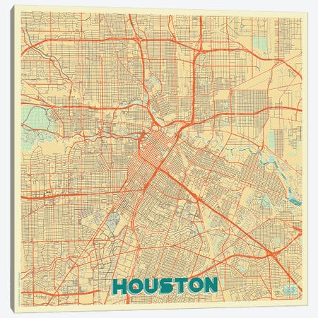 Houston Retro Urban Blueprint Map Canvas Print #HUR147} by Hubert Roguski Canvas Wall Art