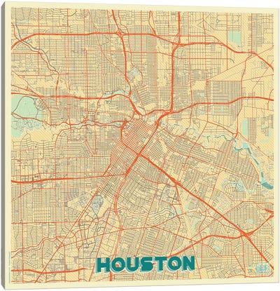 Houston Retro Urban Blueprint Map Canvas Art Print