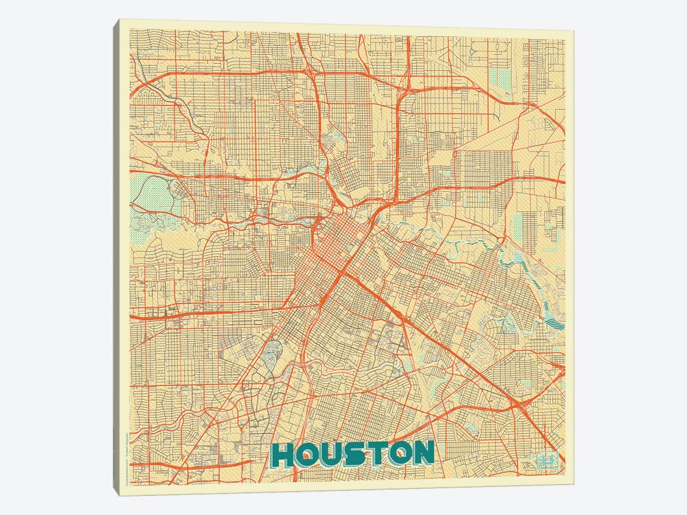 Houston Retro Urban Blueprint Map by Hubert Roguski 1-piece Canvas Art
