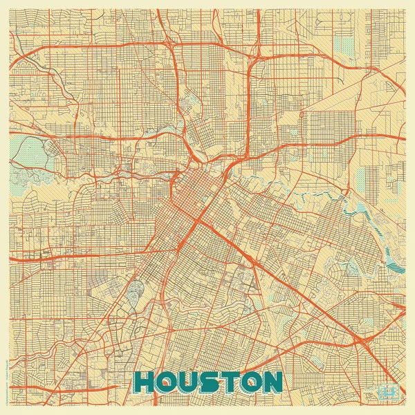 Houston: Houston Retro Urban Blueprint Map by Hubert Roguski