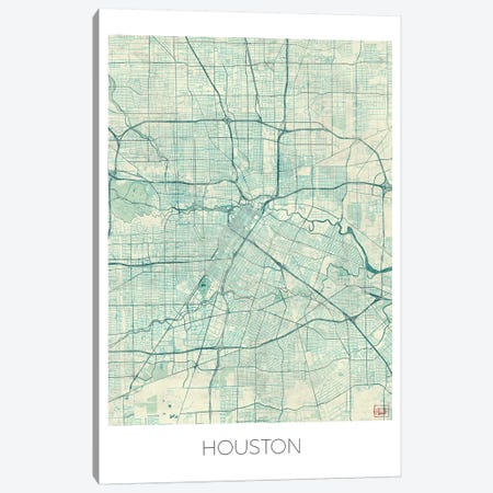 Houston Vintage Blue Watercolor Urban Blueprint Map Canvas Print #HUR148} by Hubert Roguski Canvas Art Print