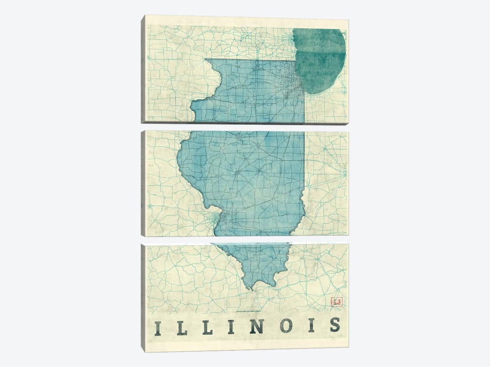 Illinois Map by Hubert Roguski 3-piece Canvas Wall Art