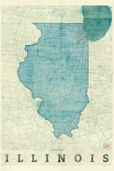 Large Map Art - Canvas Prints: Illinois Map by Hubert Roguski