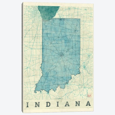 Indiana Map Canvas Print #HUR151} by Hubert Roguski Canvas Art
