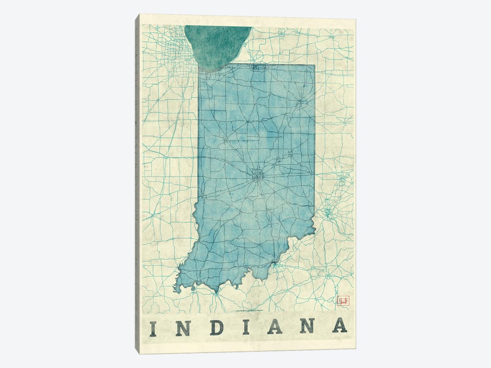Indiana Map by Hubert Roguski 1-piece Canvas Print