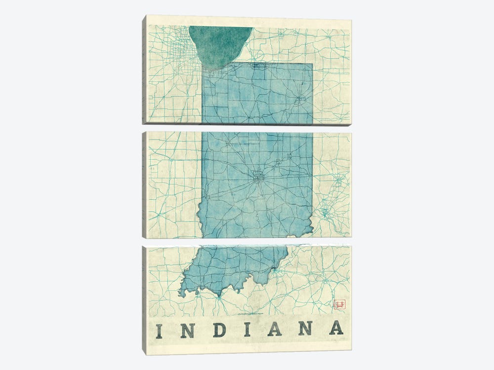 Indiana Map by Hubert Roguski 3-piece Art Print