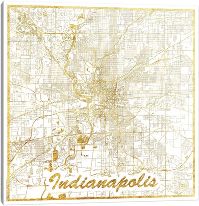 Indianapolis Gold Leaf Urban Blueprint Map Canvas Art Print - Indiana Art